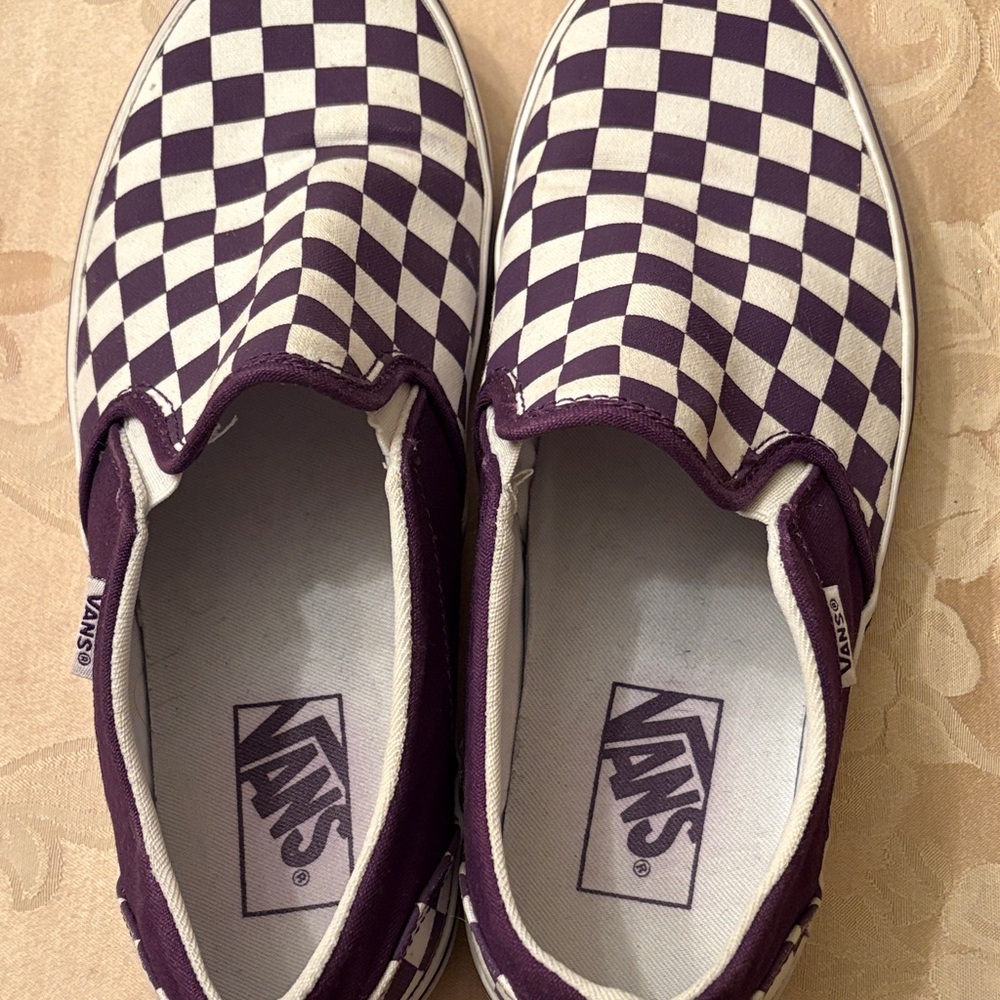 Vans Purple and White Checkered Slip-Ons - Picture 5 of 12